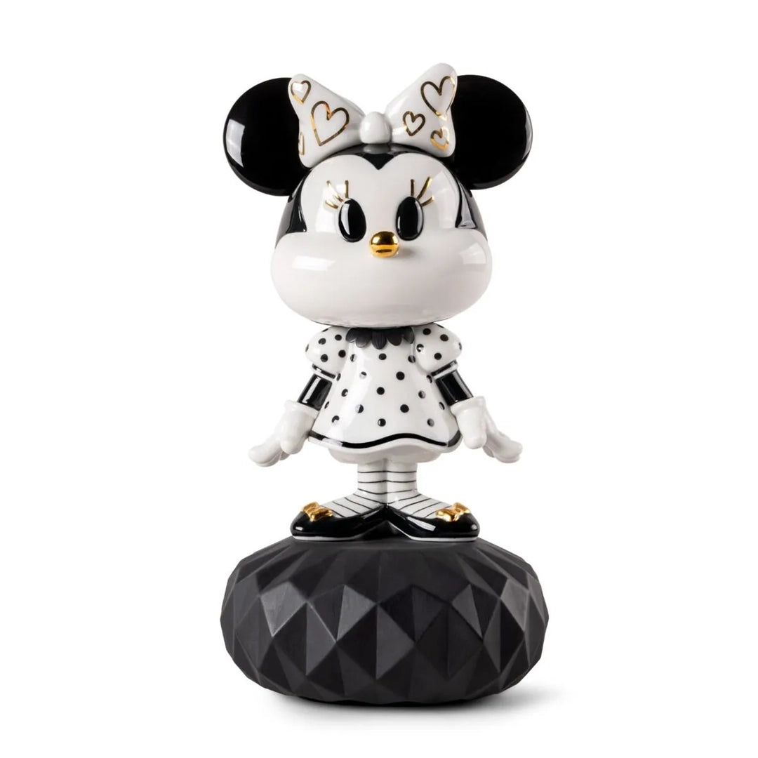 Lladró Disney Animation Collection: Gold Lustre Minnie In Black & White Figurine sparkle-castle
