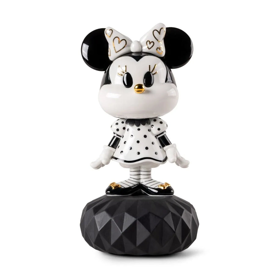 Lladró Disney Animation Collection: Gold Lustre Minnie In Black & White Figurine sparkle-castle