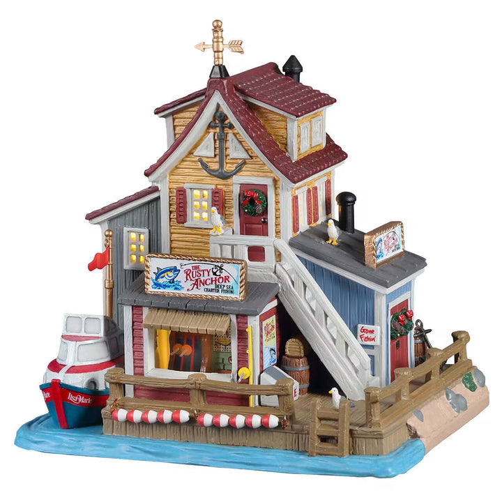 Lemax Plymouth Corners Village: The Rusty Anchor Deep Sea Charter Fishing sparkle-castle