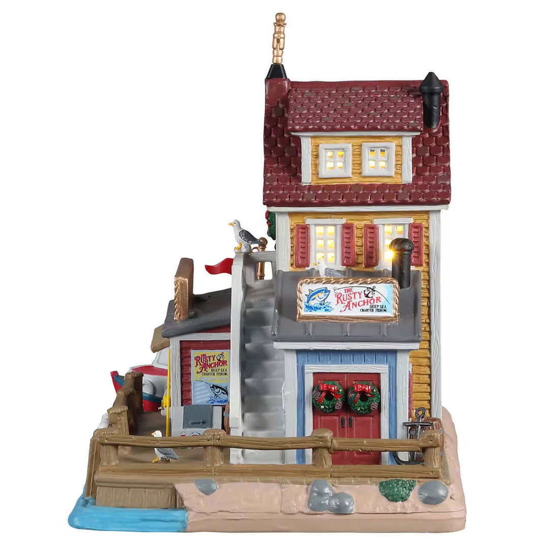 Lemax Plymouth Corners Village: The Rusty Anchor Deep Sea Charter Fishing sparkle-castle