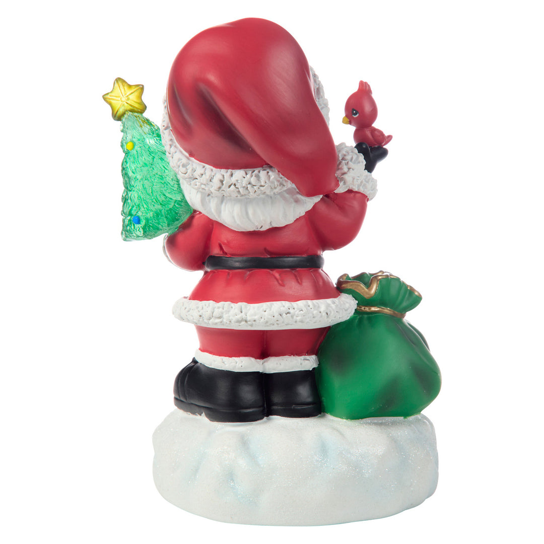 Precious Moments: Santa Holding Cardinal and Lit Christmas Tree Figurine sparkle-castle