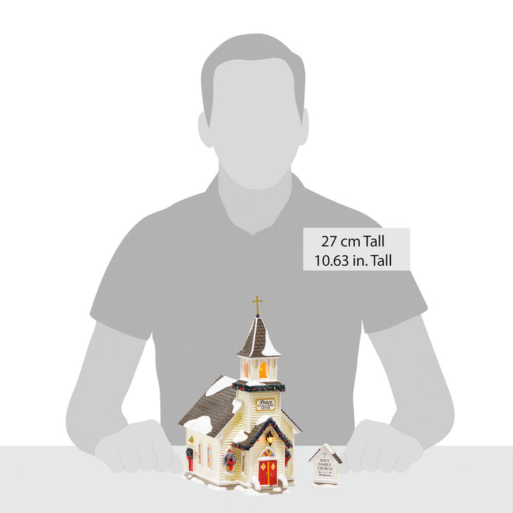 Department 56 Original Snow Village: Holy Family Church, Set of 2 sparkle-castle
