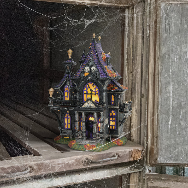 Department 56 Snow Village Halloween: Puckett's Funerarium sparkle-castle