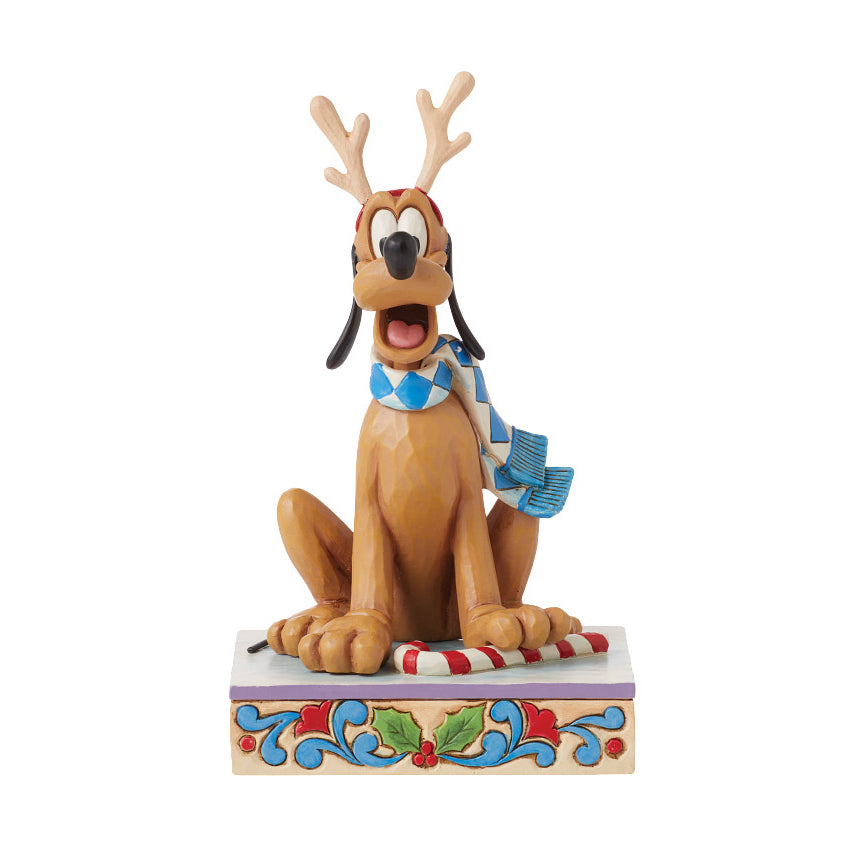 Jim Shore Disney Traditions: Christmas Pluto Personality Pose Figurine sparkle-castle