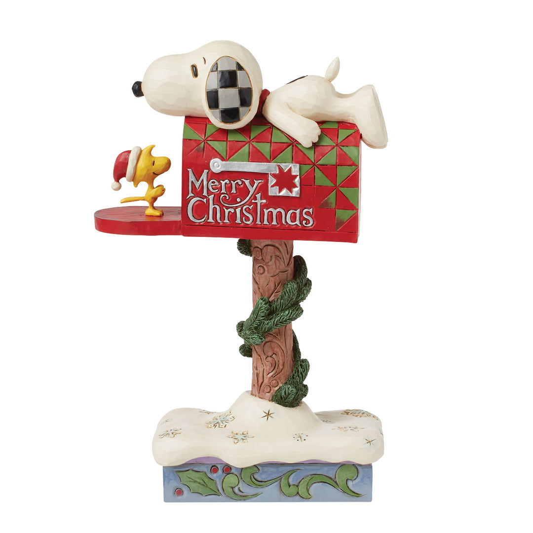 Jim Shore Peanuts: Woodstock & Snoopy On Mailbox Figurine sparkle-castle