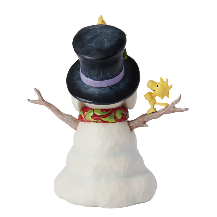 Jim Shore Peanuts: Woodstocks Building A Snoopy Snowman Figurine sparkle-castle