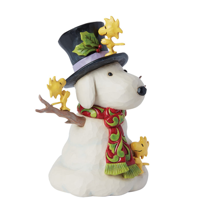 Jim Shore Peanuts: Woodstocks Building A Snoopy Snowman Figurine sparkle-castle