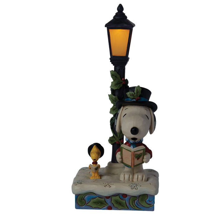Jim Shore Peanuts: Snoopy & Woodstock Caroling By Lamp Post Figurine sparkle-castle