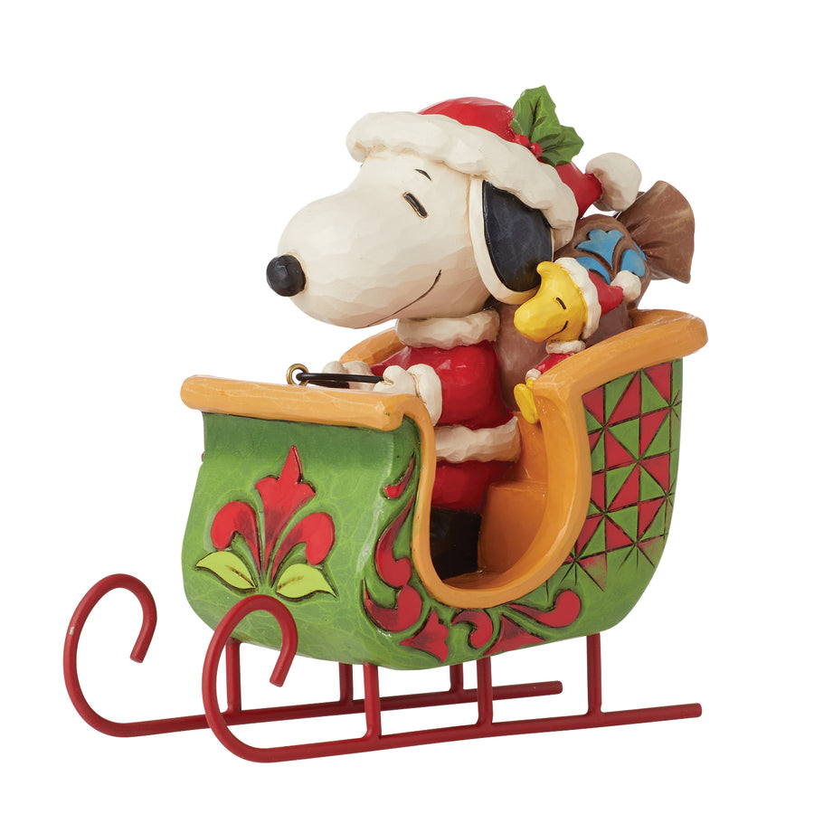 Jim Shore Peanuts: Snoopy & Woodstock In Sleigh Figurine - SIGNED sparkle-castle