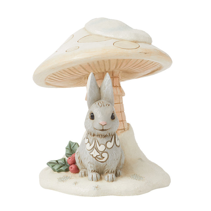 Jim Shore Heartwood Creek: White Woodland Bunny Under Mushroom Figurine sparkle-castle