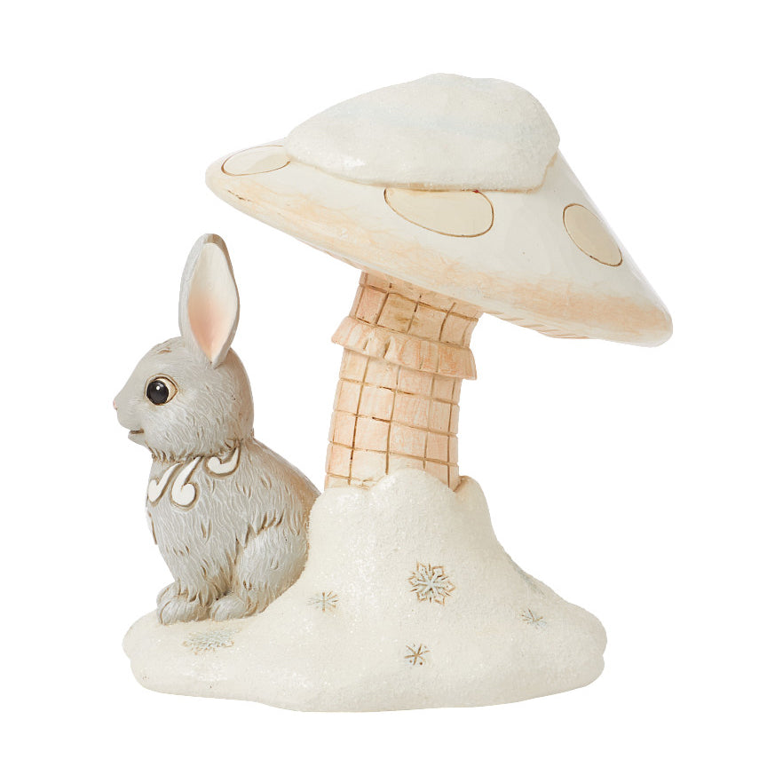 Jim Shore Heartwood Creek: White Woodland Bunny Under Mushroom Figurine sparkle-castle