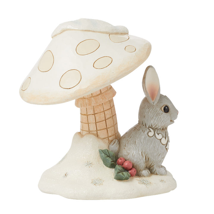 Jim Shore Heartwood Creek: White Woodland Bunny Under Mushroom Figurine sparkle-castle