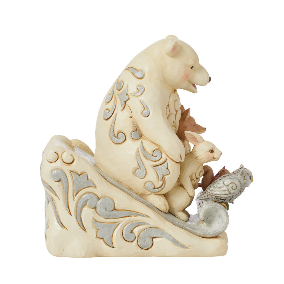 Jim Shore Heartwood Creek: White Woodland Animals On Birchbark Toboggan Figurine - SIGNED sparkle-castle