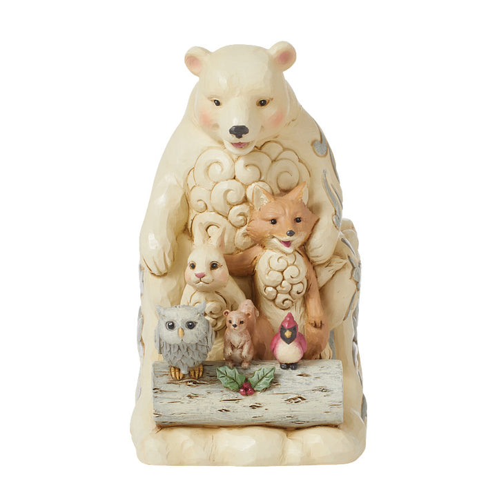 Jim Shore Heartwood Creek: White Woodland Animals On Birchbark Toboggan Figurine - SIGNED sparkle-castle