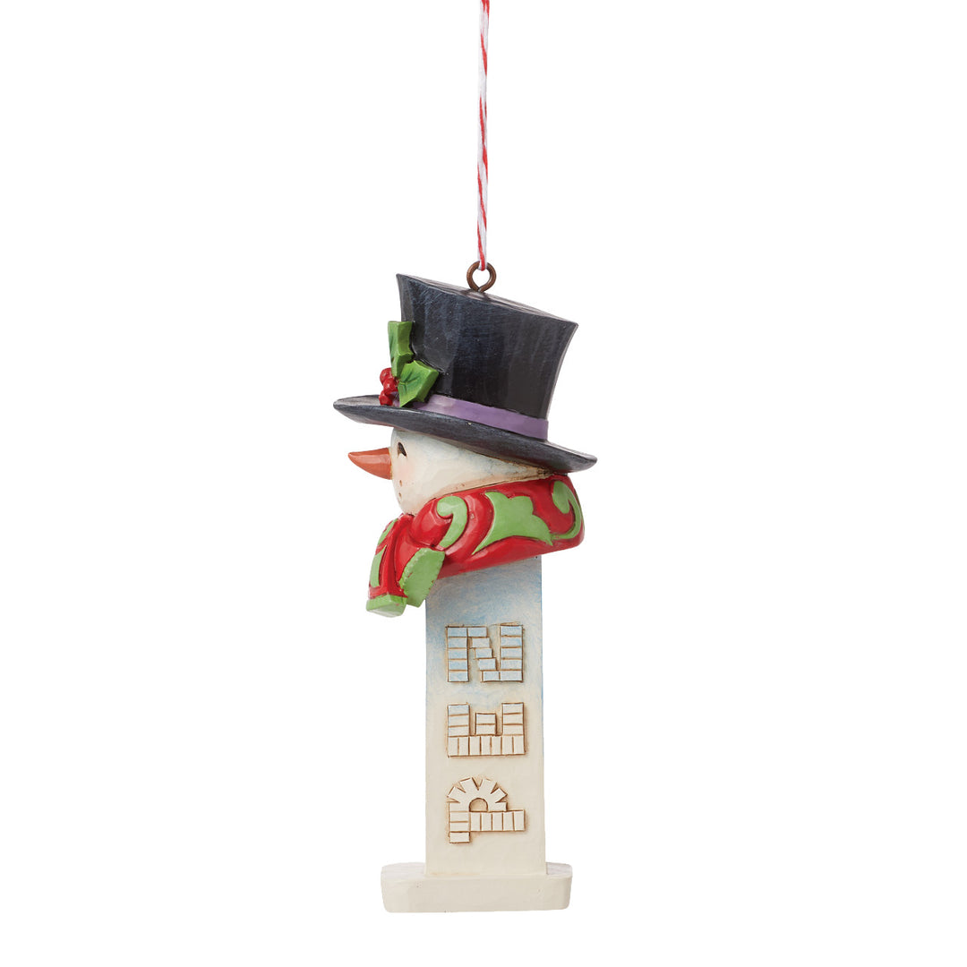 Jim Shore PEZ: PEZ Snowman Hanging Ornament sparkle-castle