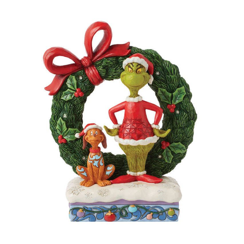 Jim Shore The Grinch: Grinch Inside Large Light Up Wreath Figurine sparkle-castle