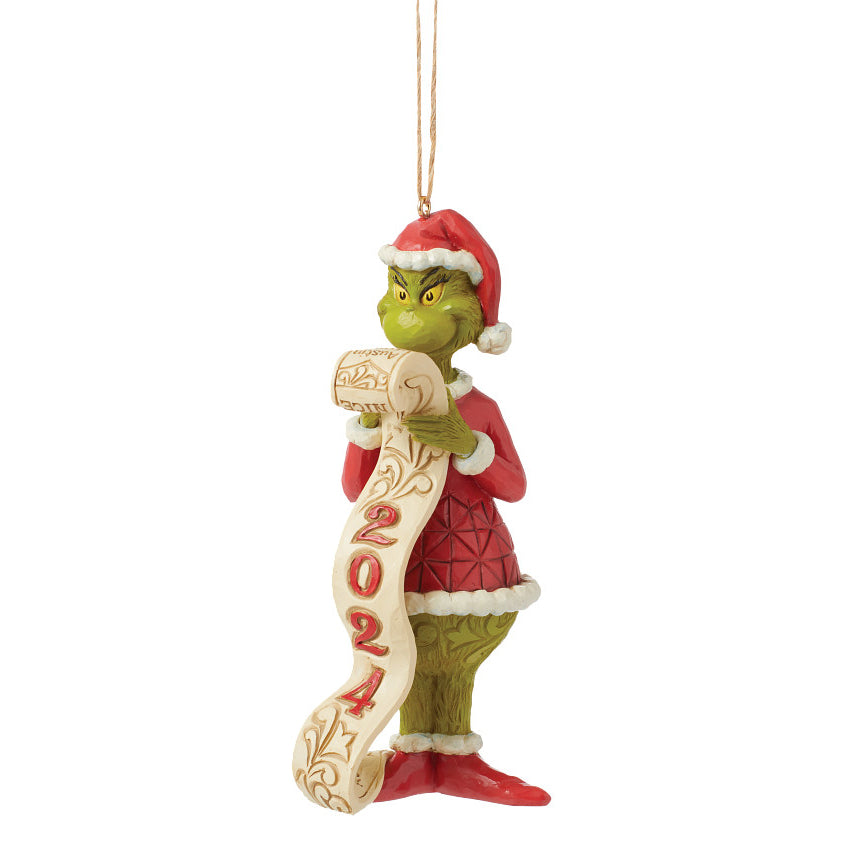 Jim Shore The Grinch: Dated 2024 Grinch Holding Naughty List Hanging Ornament sparkle-castle