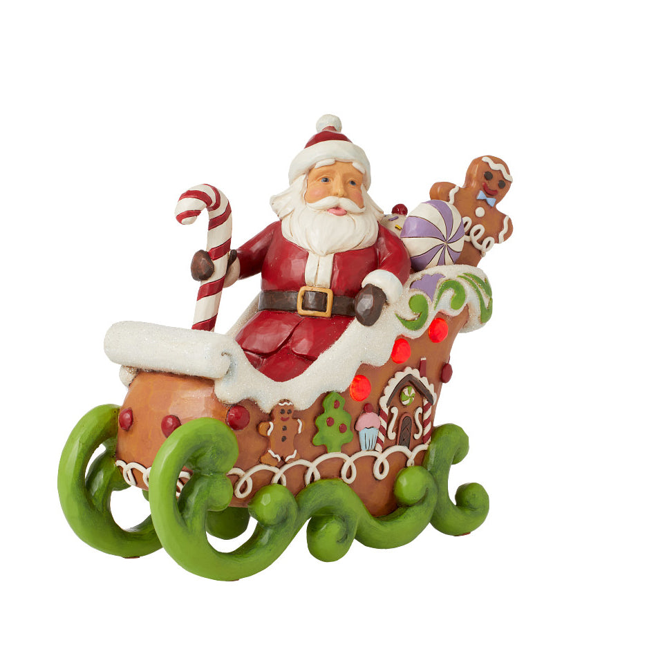 Jim Shore Heartwood Creek: Gingerbread Christmas Santa In Sleigh Figurine sparkle-castle