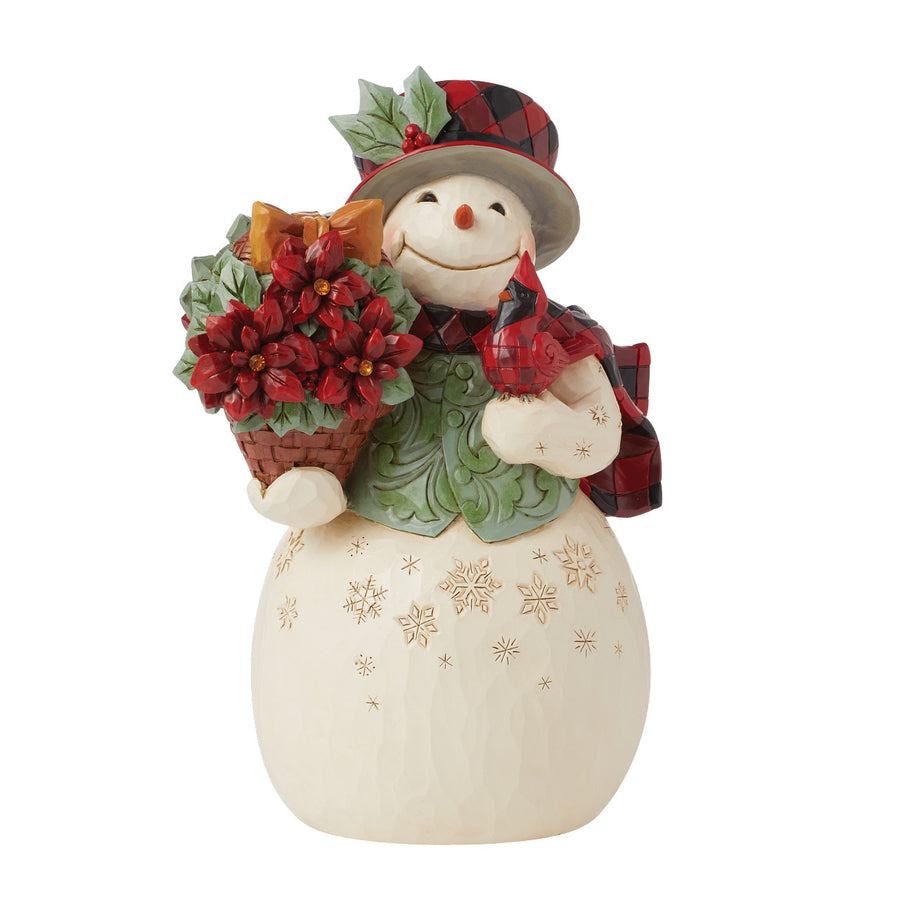 Jim Shore Heartwood Creek: Highland Glen Snowman With Poinsettia Basket Figurine - SIGNED sparkle-castle
