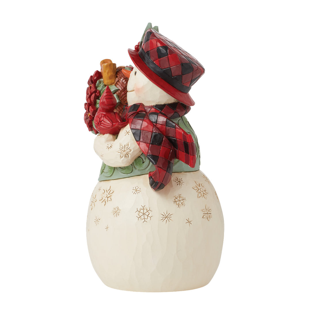 Jim Shore Heartwood Creek: Highland Glen Snowman With Poinsettia Basket Figurine - SIGNED sparkle-castle