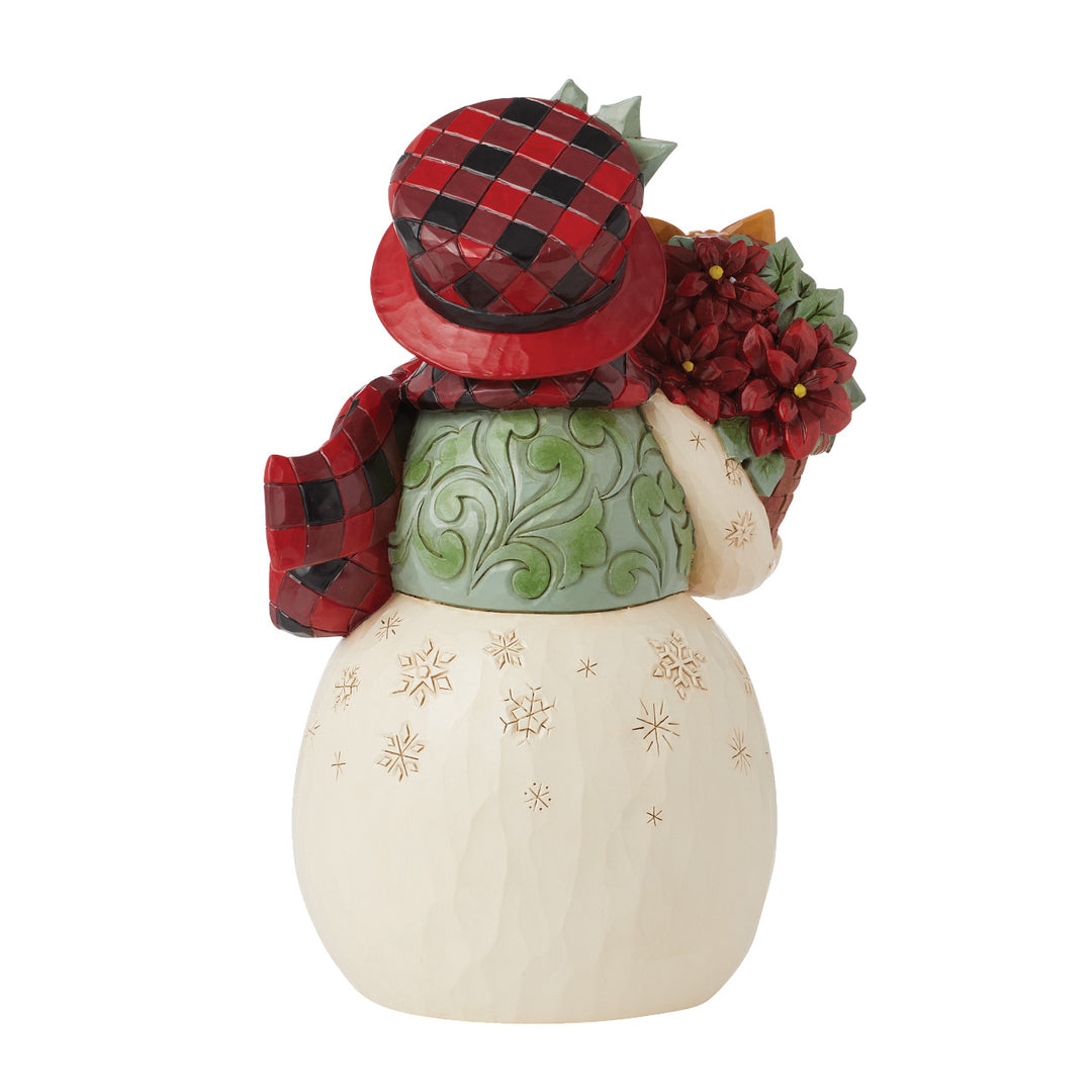Jim Shore Heartwood Creek: Highland Glen Snowman With Poinsettia Basket Figurine - SIGNED sparkle-castle
