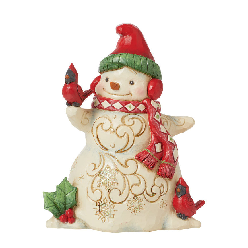 Jim Shore Heartwood Creek: Snowman With Earmuffs And Cardinal Figurine - SIGNED sparkle-castle