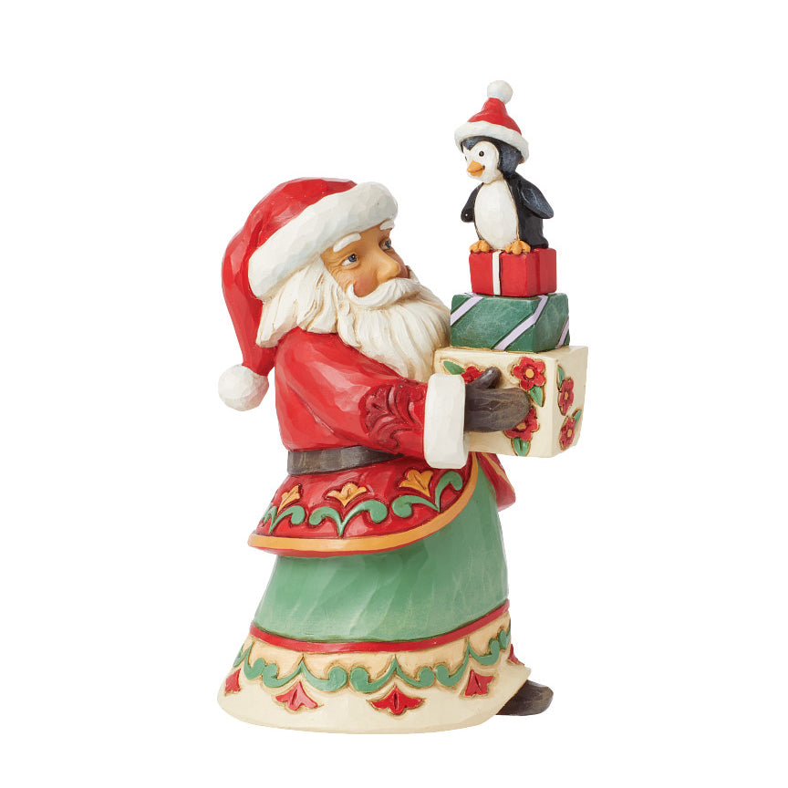 Jim Shore Heartwood Creek: Pint Sized Santa With Presents & Penguin Figurine sparkle-castle