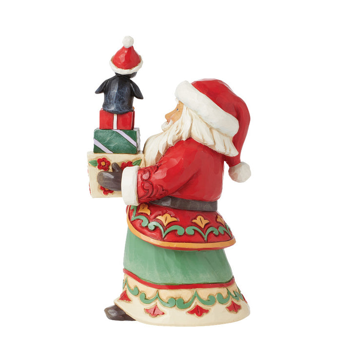 Jim Shore Heartwood Creek: Pint Sized Santa With Presents & Penguin Figurine sparkle-castle