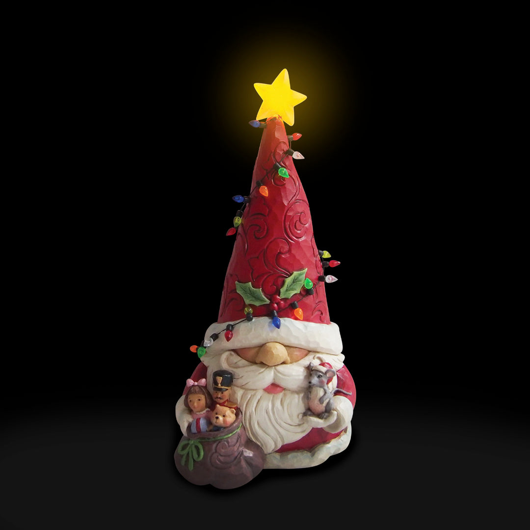 Jim Shore Heartwood Creek: Gnome With Lights On Hat Figurine sparkle-castle
