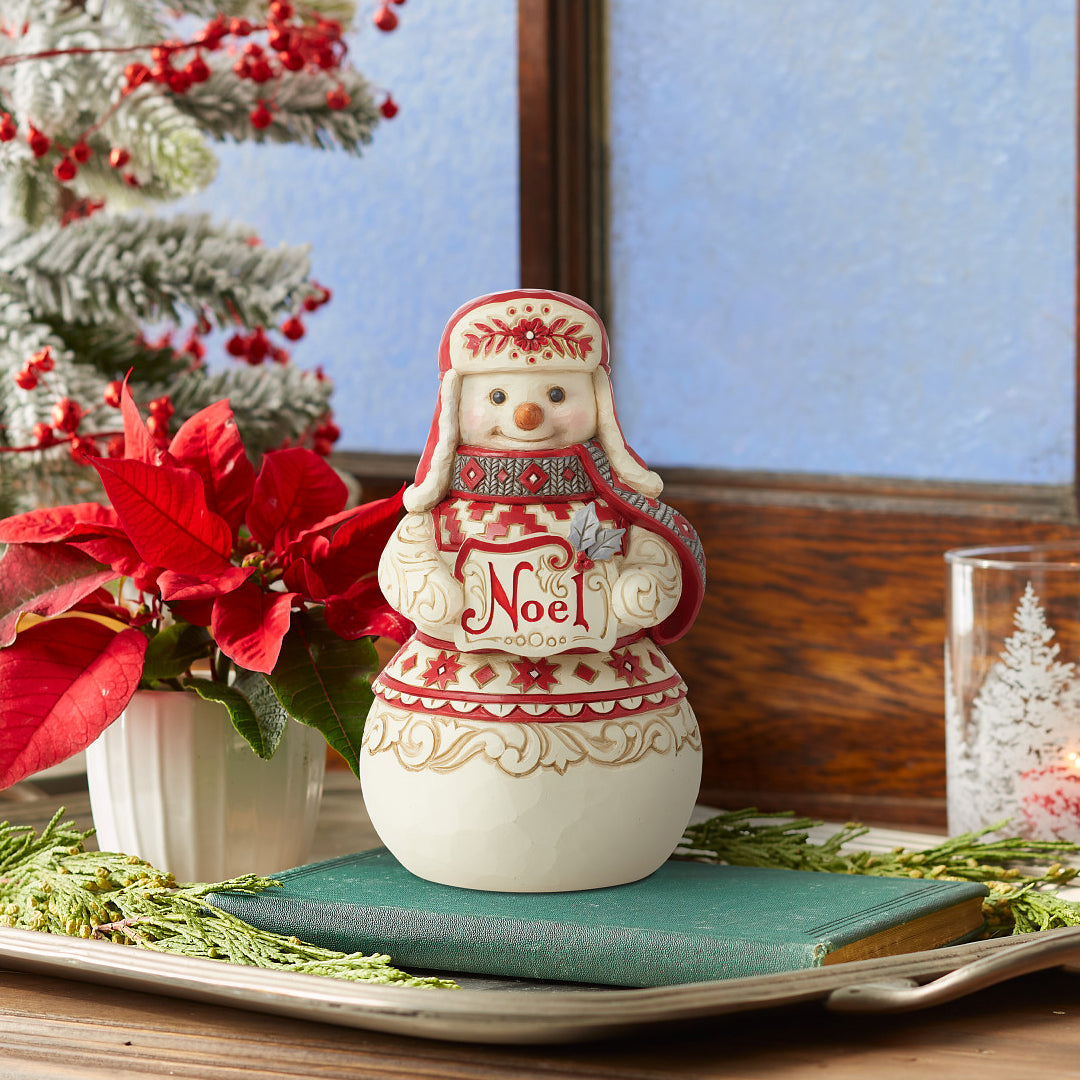 Jim Shore Heartwood Creek: Nordic Noel Snowman Holding Noel Sign Figurine sparkle-castle