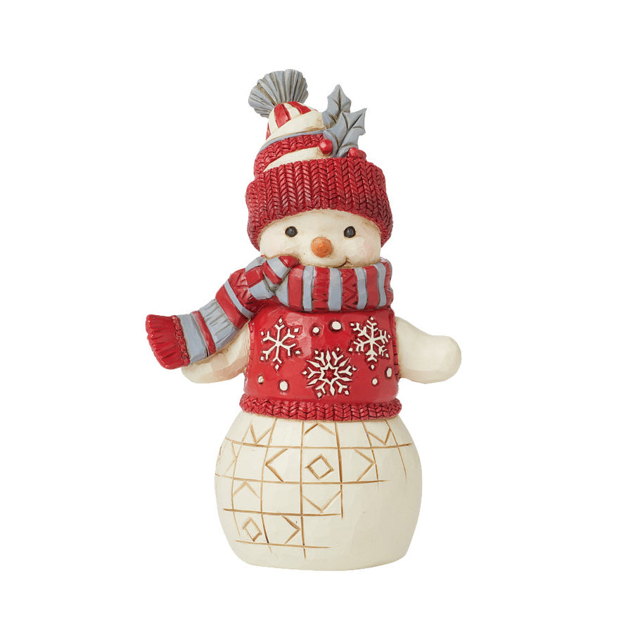 Jim Shore Heartwood Creek: Nordic Noel Snowman In Cozy Hat & Scarf Figurine sparkle-castle