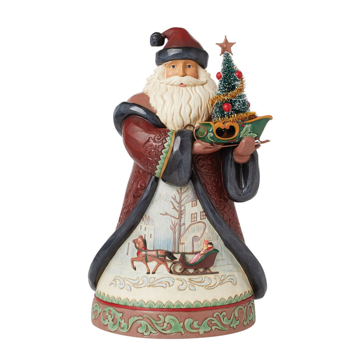 Jim Shore Heartwood Creek: Holiday Manor Santa Holding Small Sleigh and Sisal Tree Figurine - SIGNED sparkle-castle