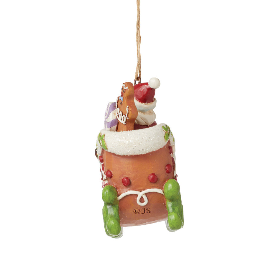 Jim Shore Heartwood Creek: Gingerbread Christmas Santa in Sleigh Hanging Ornament sparkle-castle