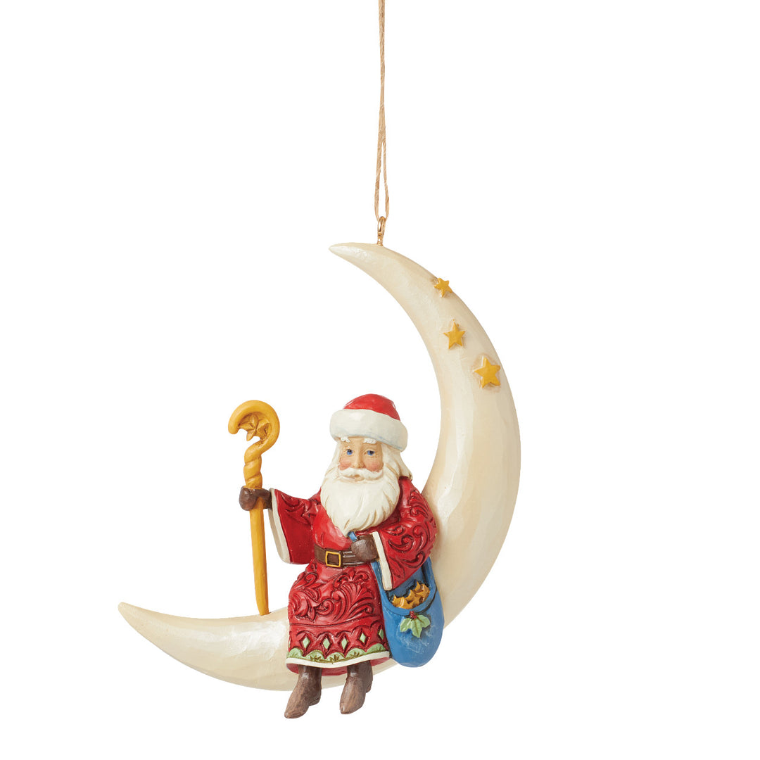Jim Shore Heartwood Creek: Santa In Moon Hanging Ornament sparkle-castle