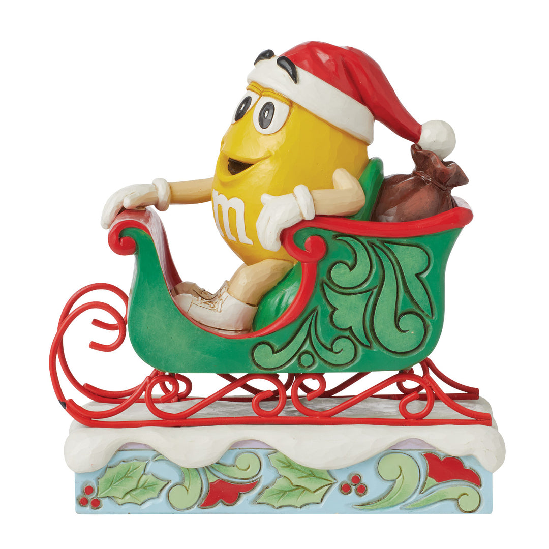 Jim Shore M&M'S: Yellow M&M With Santa Hat and Sleigh Figurine - SIGNED sparkle-castle