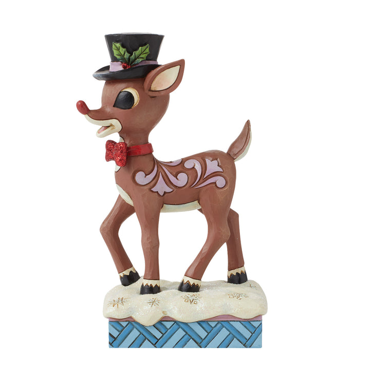 Jim Shore Rudolph Traditions: Rudolph Wearing Top Hat and Bowtie Figurine sparkle-castle