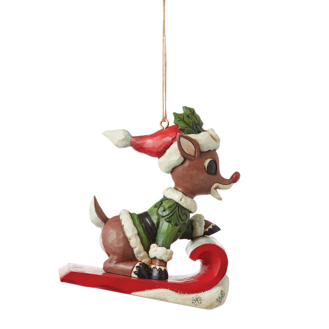 Jim Shore Rudolph Traditions: Dated 2024 Rudolph On Sled Hanging Ornament sparkle-castle