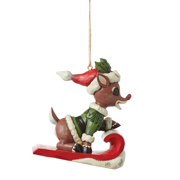 Jim Shore Rudolph Traditions: Dated 2024 Rudolph On Sled Hanging Ornament sparkle-castle