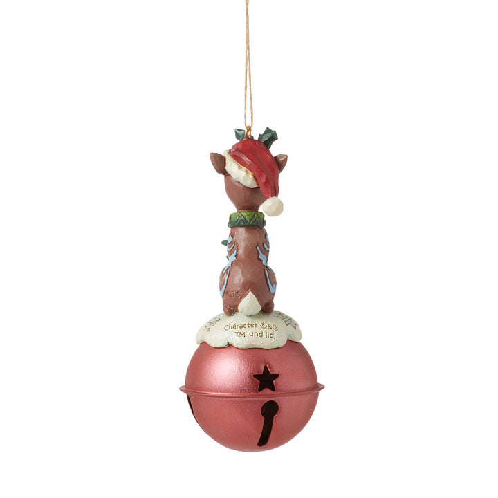 Jim Shore Rudolph Traditions: Rudolph Standing On Large Bell Ornament sparkle-castle