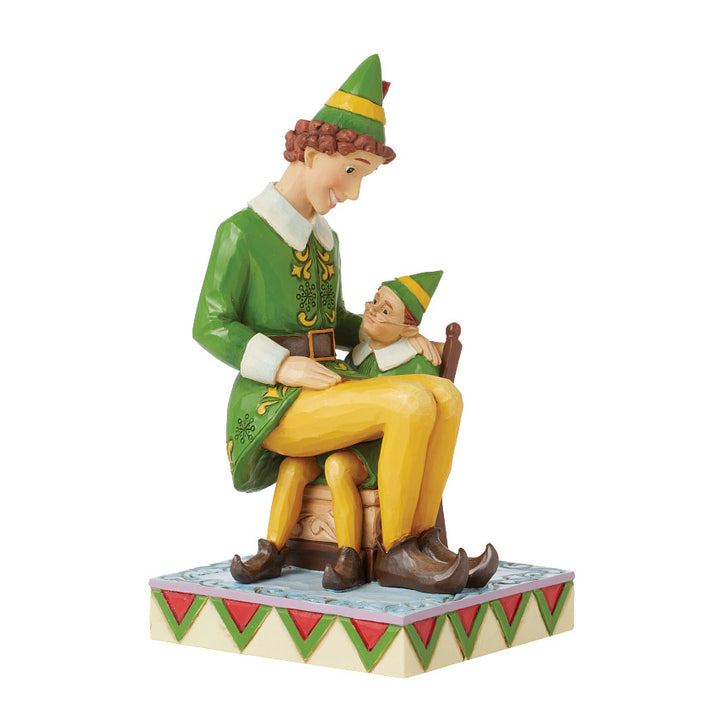 Jim Shore Elf: Buddy Sitting On Papa Elf's Lap Figurine sparkle-castle