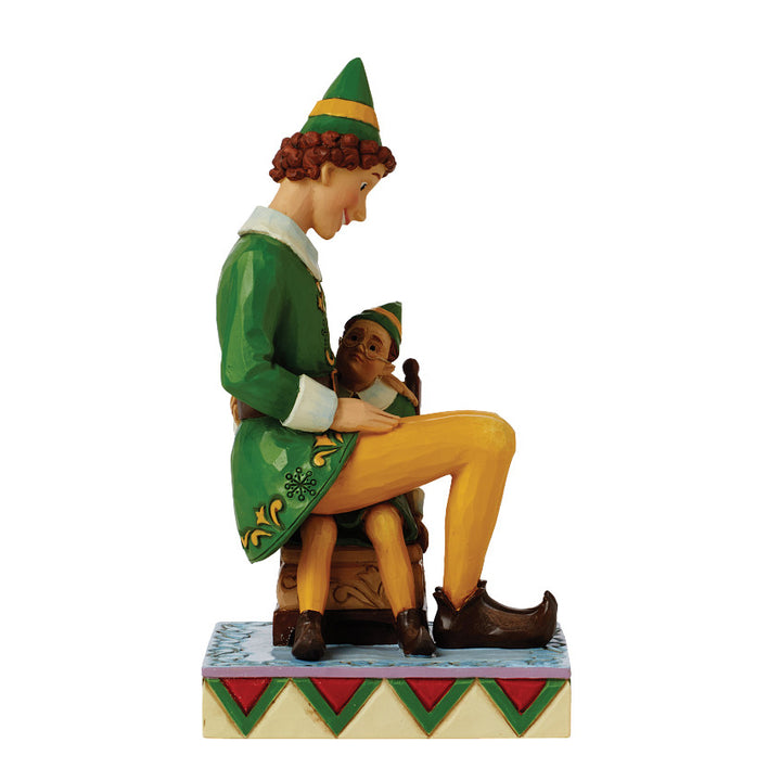 Jim Shore Elf: Buddy Sitting On Papa Elf's Lap Figurine sparkle-castle