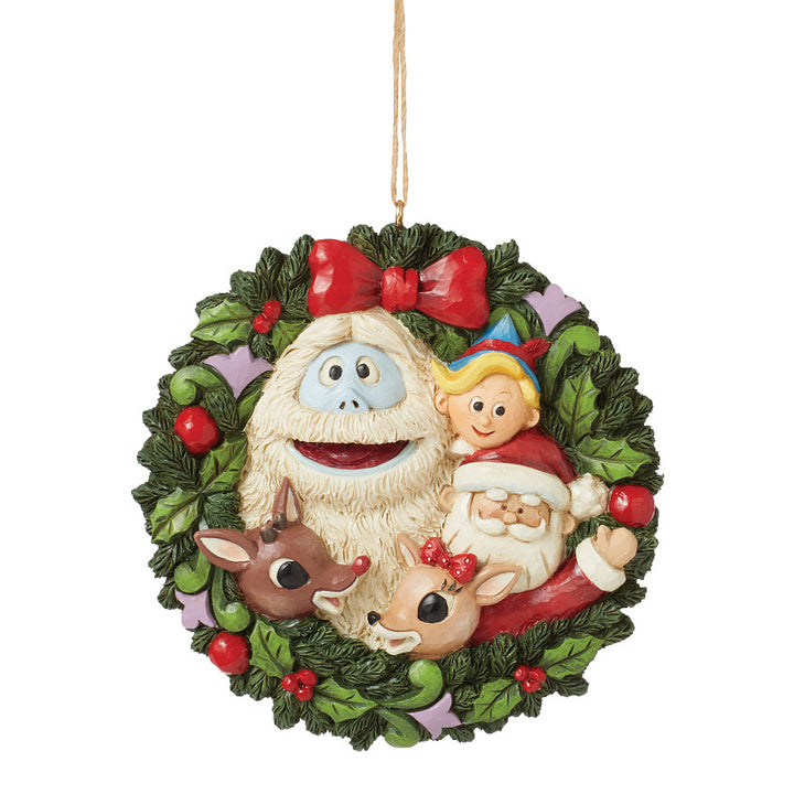 Jim Shore Rudolph Traditions: Group Portrait in Wreath Hanging Ornament sparkle-castle