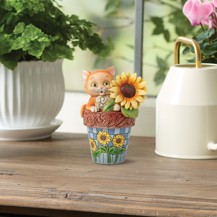 Jim Shore Heartwood Creek: Cat In Flowerpot Figurine sparkle-castle