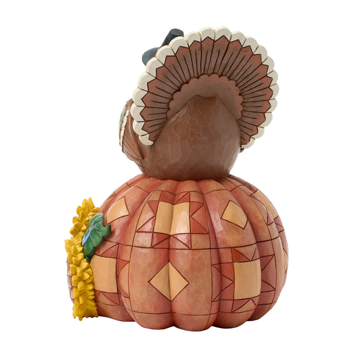 Jim Shore Heartwood Creek: Turkey On Pumpkin and Sunflowers Figurine sparkle-castle