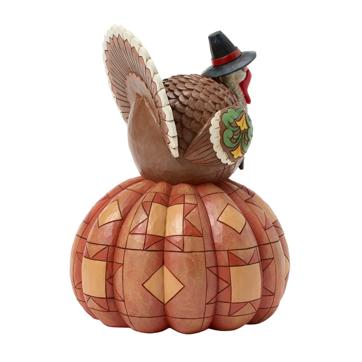 Jim Shore Heartwood Creek: Turkey On Pumpkin and Sunflowers Figurine sparkle-castle