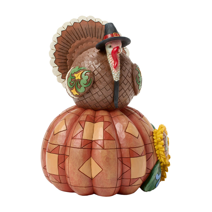 Jim Shore Heartwood Creek: Turkey On Pumpkin and Sunflowers Figurine sparkle-castle