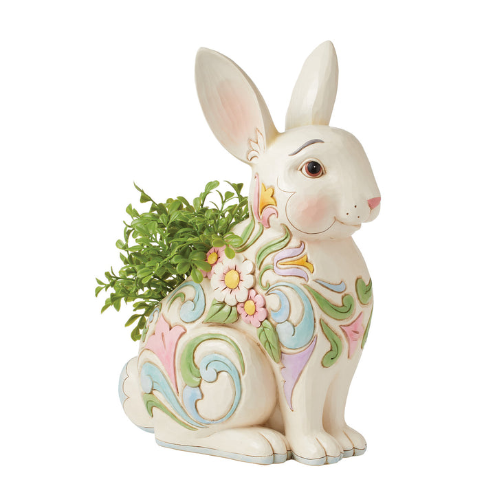 Jim Shore Heartwood Creek: White Floral Rabbit Planter sparkle-castle