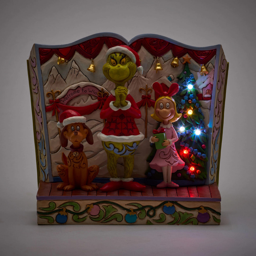 Jim Shore The Grinch: Grinch with Max and Cindy Lou Storybook Figurine sparkle-castle