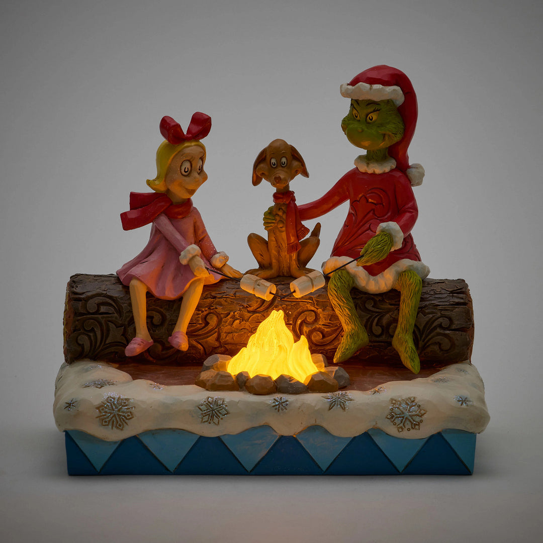 Jim Shore The Grinch: Grinch, Max, Cindy Roasting Marshmallows Figurine sparkle-castle