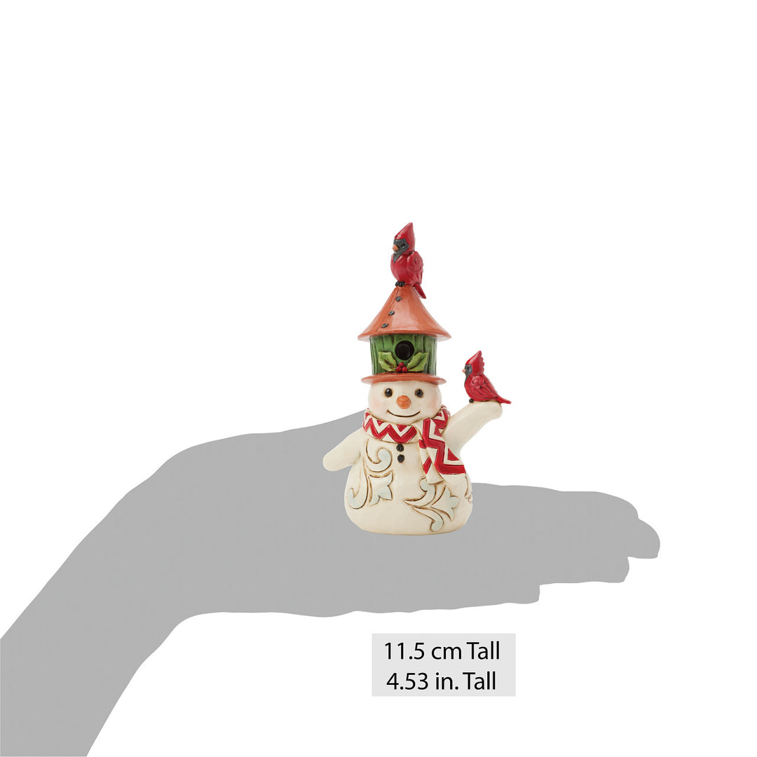 Jim Shore Heartwood Creek: Snowman With Birdhouse Hat Miniature Figurine sparkle-castle